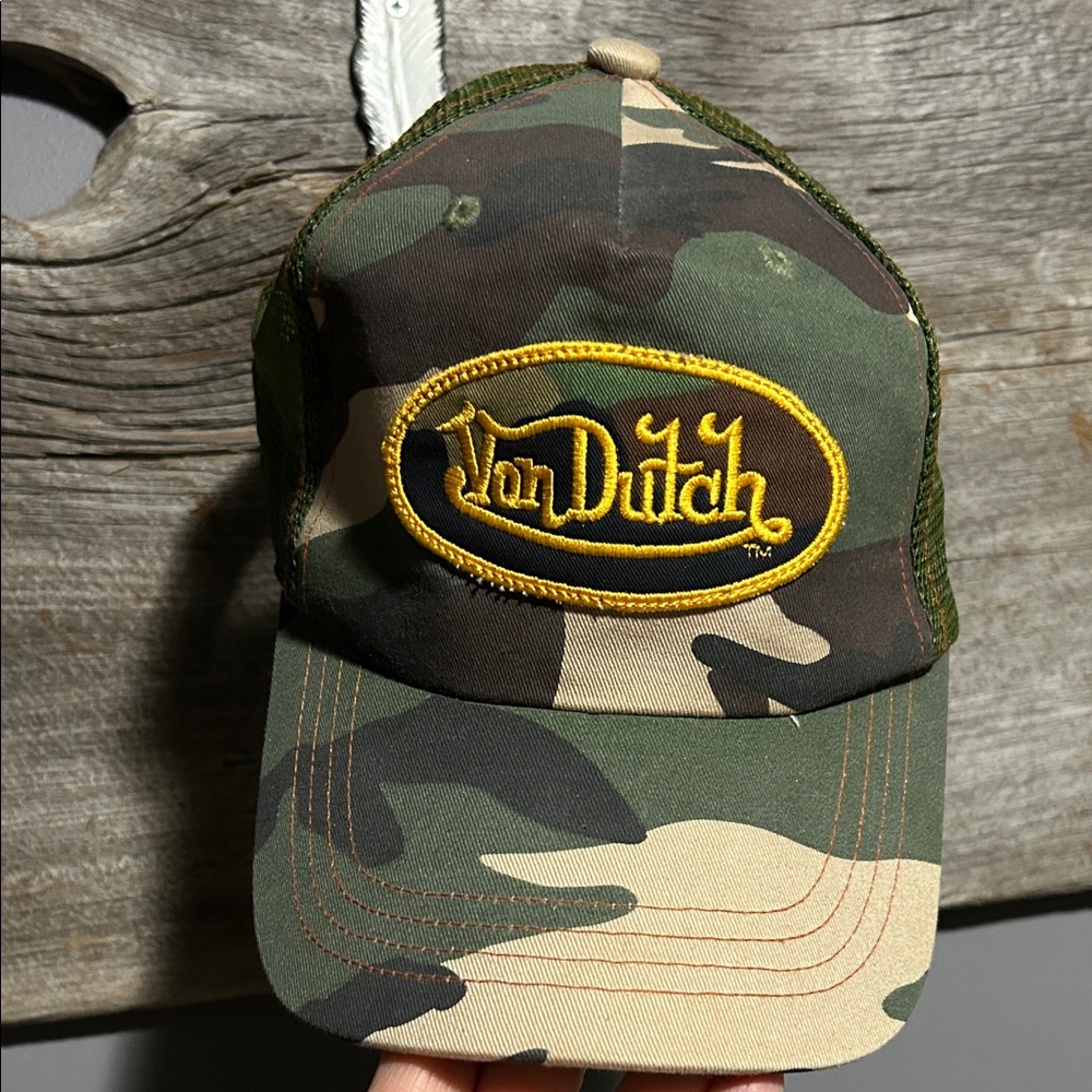 Y2K Vintage Retro Von Dutch Green Camo Mesh Trucker Hat